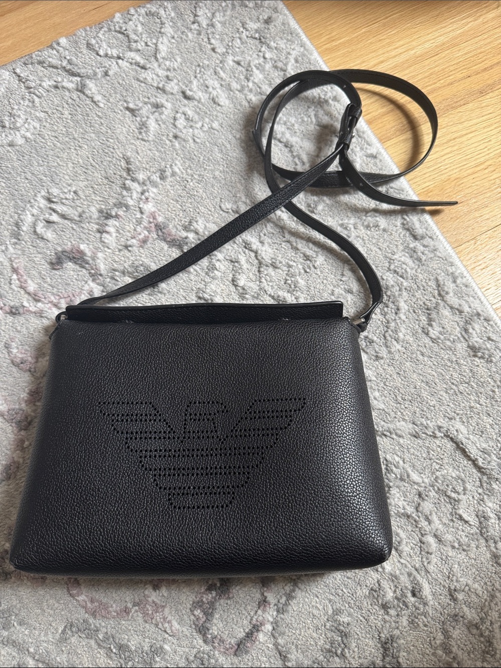 Emporio Armani Black Perforated Logo Leather Crossbody